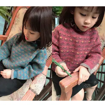 KARŠTO merginos megztinis 2-11 metų amžiaus interneto įžymybių vaikų megztinis Auricularia gėlės aksomo storio vaikams kalėdų megztiniai