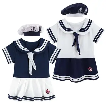 Kūdikių Mergaičių Romper Suknelė Naujagimių Sailor Bodysuit Su Skrybėlę Kūdikių Vasaros Drabužių Bamblys Helovyno Cosplay Kostiumų Ropa Bebe