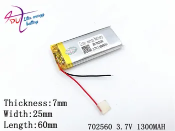 Litro energijos baterija 3.7 V 702560 1300mah ličio polimero baterijos įkrovimo įrenginys lengvesni punkte skaityti pen diktofonas