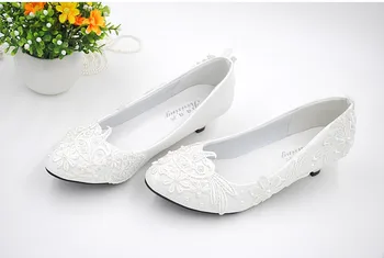 Mados nėriniai balti vestuviniai bateliai moteris PR583 mažai aukšti kulniukai rankų darbo elegantiškus vestuvinius bridesmaid nuotakos batų