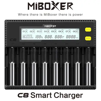 MiBoxer C8 Smart Baterijos Kroviklis LCD Ekranas 1,5 A Li-ion LiFePO4 Ni-MH Ni-Cd AA 21700 20700 26650 18350 18650 17670 RCR123