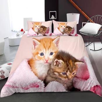 Mielas Naminių Kačių Gyvūnų Modelio Antklodė Padengti Patalynės Komplektai Vaikams, Vaikų, Miegamojo Antklode Padengti Lovatiesė su pagalvių Užvalkalai Lovos Dekoras