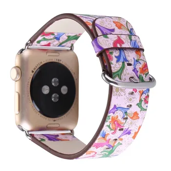 Moterų Gėlių Diržu, Apple Watch Series 5 4 3 2 1 Odos Juosta Derliaus Žiūrėti Apyrankė iWatch 38/40mm 42/44mm Rankogaliai