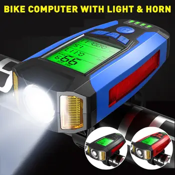 Multi-Purpose Dviračio Kompiuteris Dviračių Žibintų ir 130dB Ragų LCD Ekranas Spidometras Įkrovimo Priekiniai Šviesos MTB, Road Bike