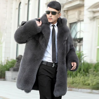 Nauji vyriški Karšto Šiltas Storas Dirbtinis Fox Fur Coat Triušio Kailinius, Didelis Striukė Outwear Žiemos Drabužių Vyras
