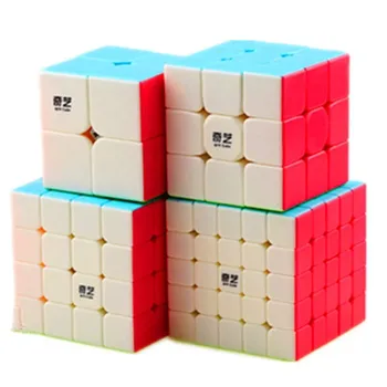 Qiyi 4 Pack Magic Cube Pluoštas 2x2x2 3x3x3 4x4x4 5x5x5 Stickerless Twist Greičio Įspūdį Kubo Set Professional Multi-Color Sklandžiai