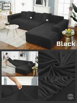 UICON Aksomo sofa dangtelio kampe sofa apima kambarį elastinga spandex užvalkalai, sofos padengti ruožas sofa rankšluostį juoda spalva