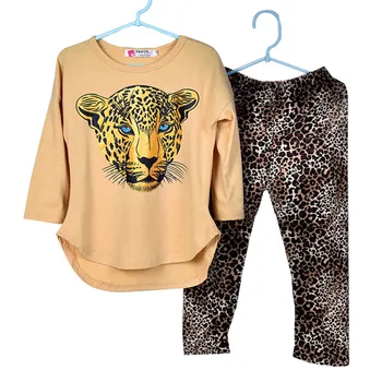 Vaikų Drabužiai 2018 m. pavasario Mergaičių Drabužius T-shirt+Leopard Kelnes 2vnt Vaikams Drabužių Mergaičių sportinis Kostiumas Mergaitėms Drabužių Rinkiniai