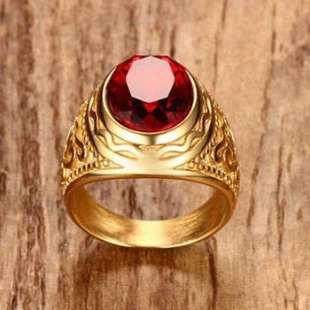 Vyriški Raudono Akmens Žiedas aplink kalnų krištolas Aukso Spalvos Nerūdijančio Plieno Fashiong Žiedas Utr8233